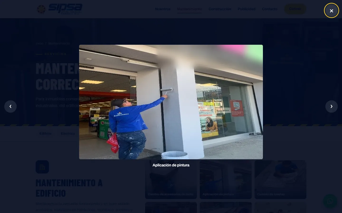 Visor de fotos abierto sobre la galería de Mantenimiento